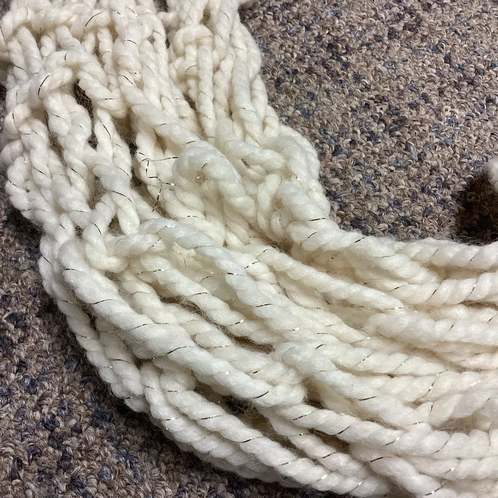 Handmade Infinity Knit Scarf Creamy White with Gold * NEW